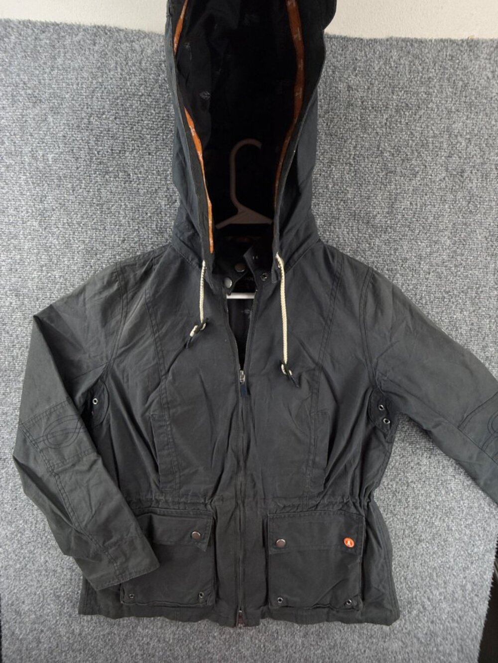 Barbour CHOCK Wax Jacket Women Hoped Blue Drawstring Size 8 US Cinch Waist Taper